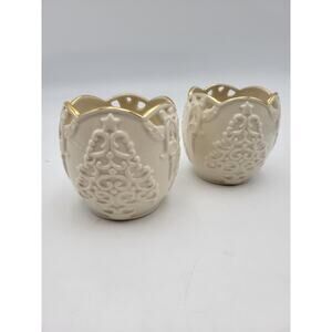 Set 2 LENOX Merry Lights Tree Votive Fine Ivory China Accented W/ 24 Karat Gold